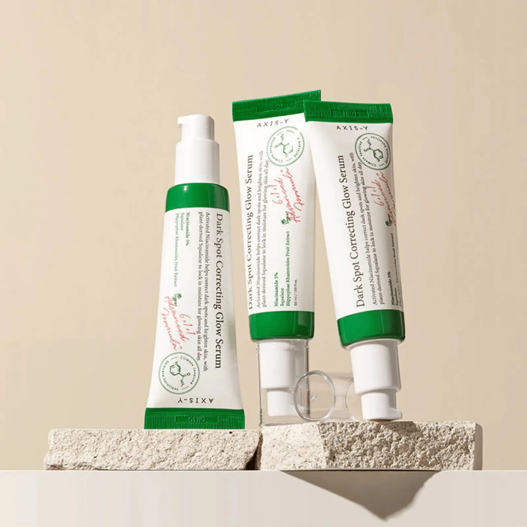 Dark Spot Correcting Glow Serum da AXIS-Y três frascos brilho saudável cosmética coreana Portugal