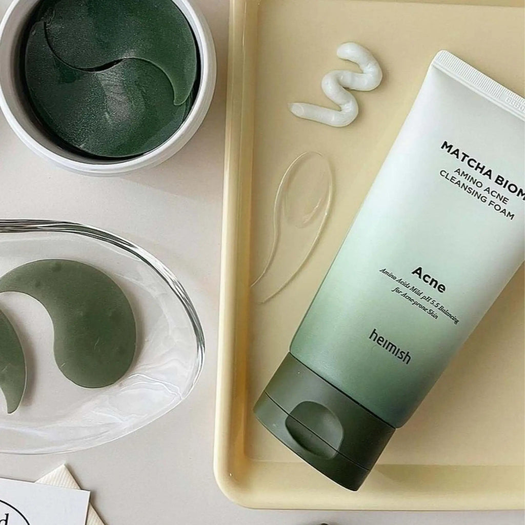 Heimish – Matcha Biome Amino Acne Cleansing Foam, espuma de limpeza coreana com aminoácidos para pele sensível, cosmética coreana skincare Portugal