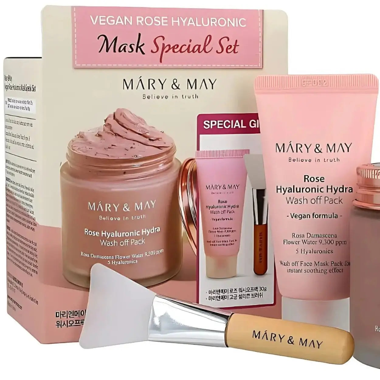 Vegan Hyaluronic Hydra Wash Off Mask Special Gift Set Mary & May máscara coreana pele calma cosmética coreana Portugal