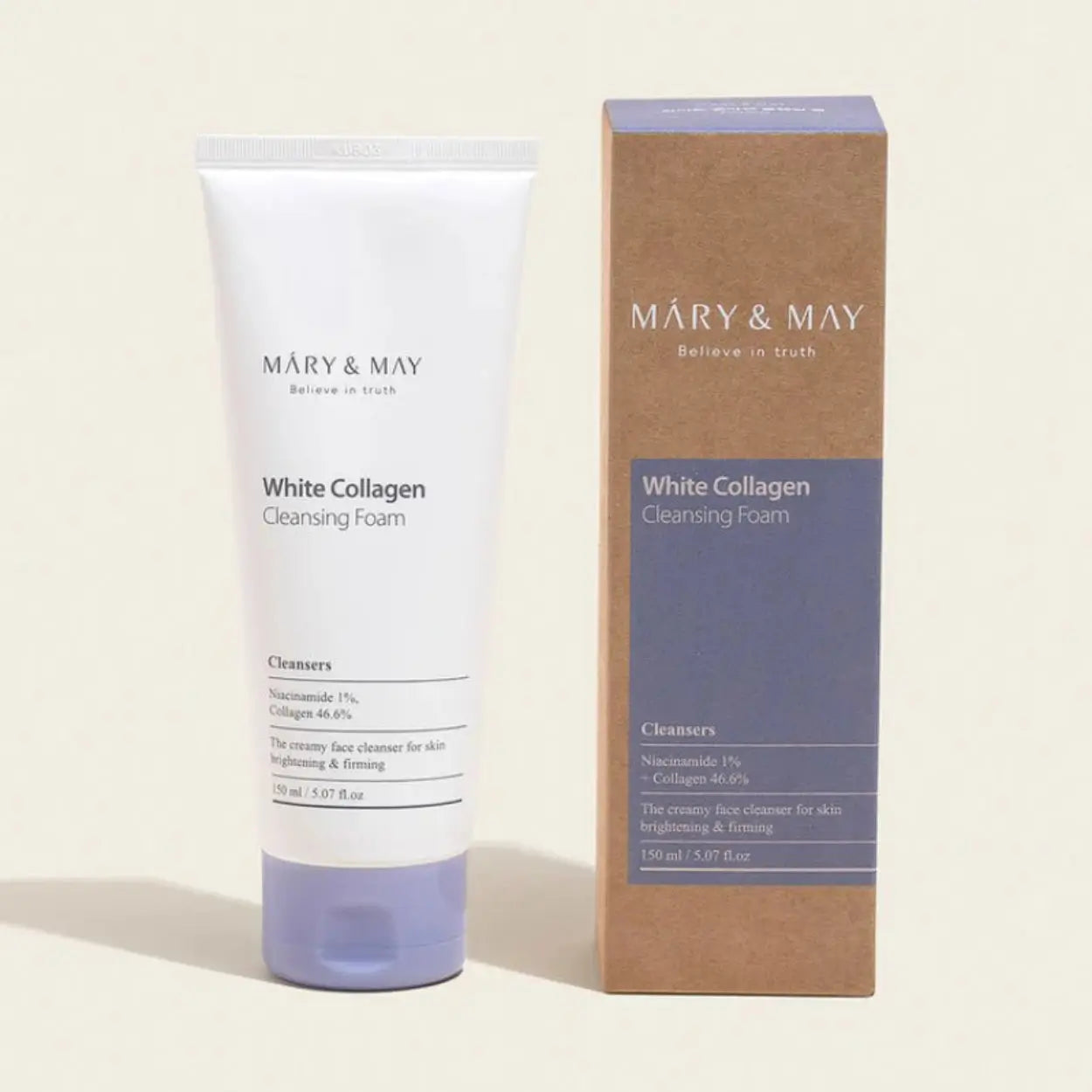 White Collagen Cleansing Foam Mary & May espuma de limpeza coreana com colagénio pele nutrida saudável skincare Portugal