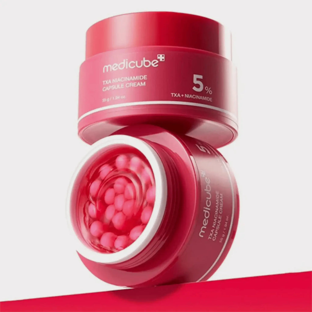 Medicube TXA Niacinamide Capsule Cream frascos com cápsulas de niacinamida cosmética coreana